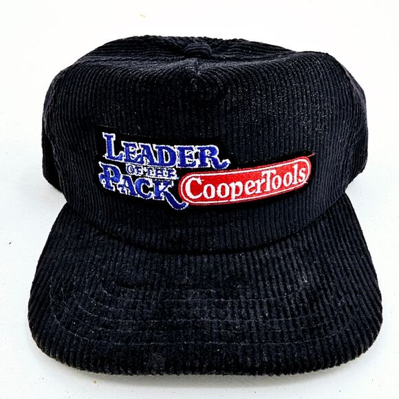 Vintage New Era Cooper Tools Black Corduroy Snapback Trucker Hat Made In USA - Picture 1 of 7